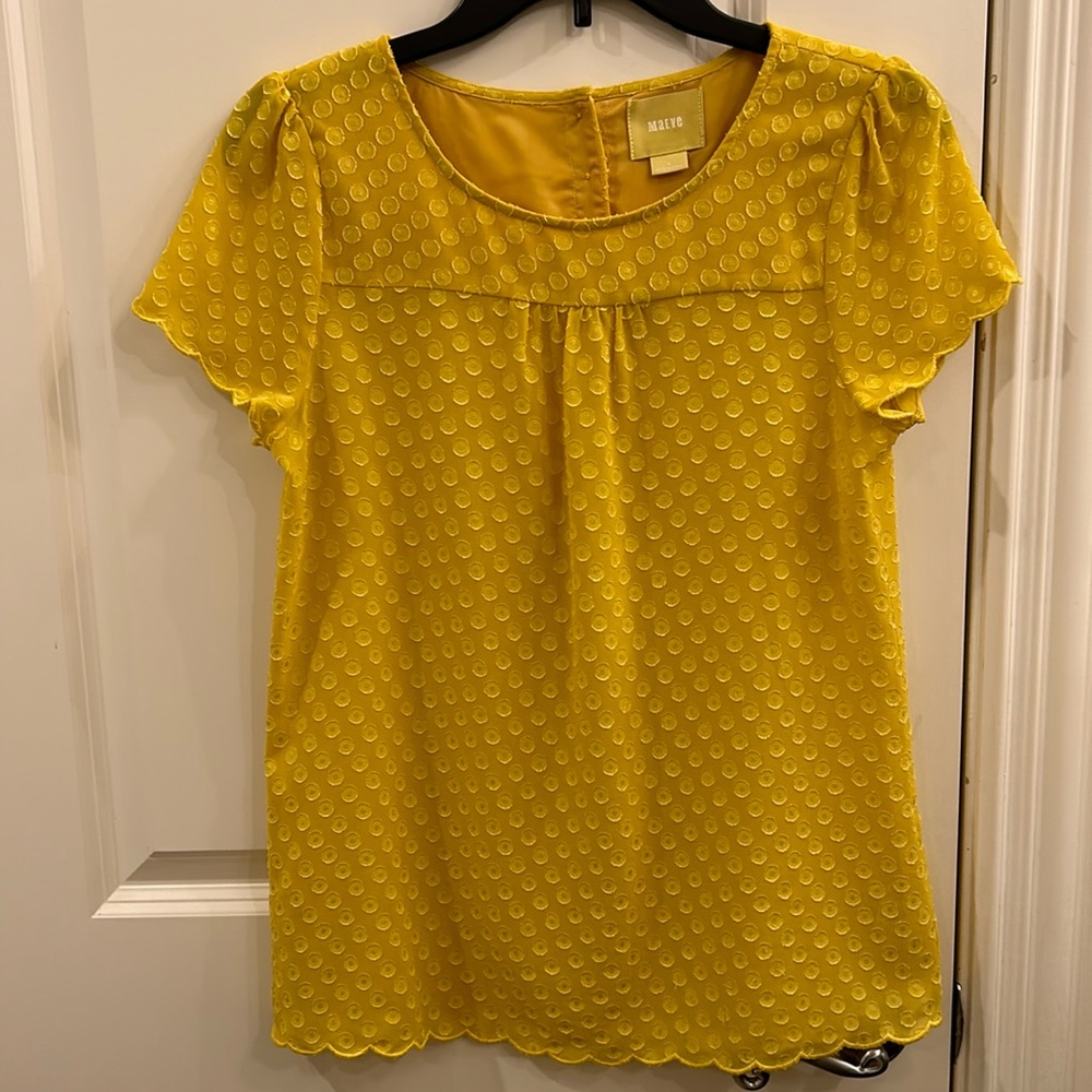 Anthropologie Maeve Yellow swiss dot top